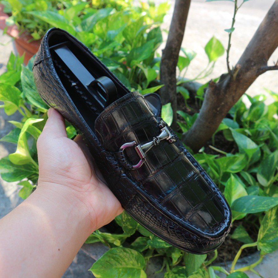 Giày lười Fadoda da cá sấu thật cao cấp có big size 43 -44 màu đen sang trọng dễ phối đồ - CSM02