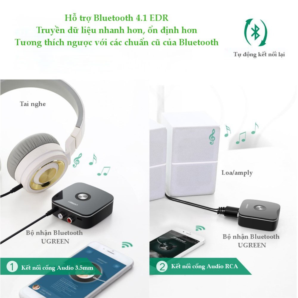 [Freeship] Bộ thu Bluetooth 4.1 đầu ra 3.5mm + 2 đầu RCA UGREEN 30445 chuẩn 4.1