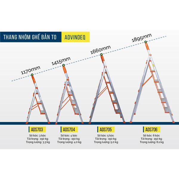 Thang nhôm ghế bản to 3 bậc ADVINDEQ ADS-703