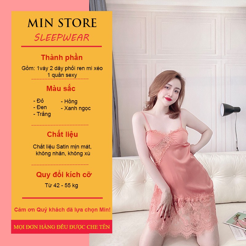Váy ngủ sexy cao cấp gợi cảm 2 dây lụa satin có mút phối ren mi xéo sườn cực đẹp V005 | BigBuy360 - bigbuy360.vn
