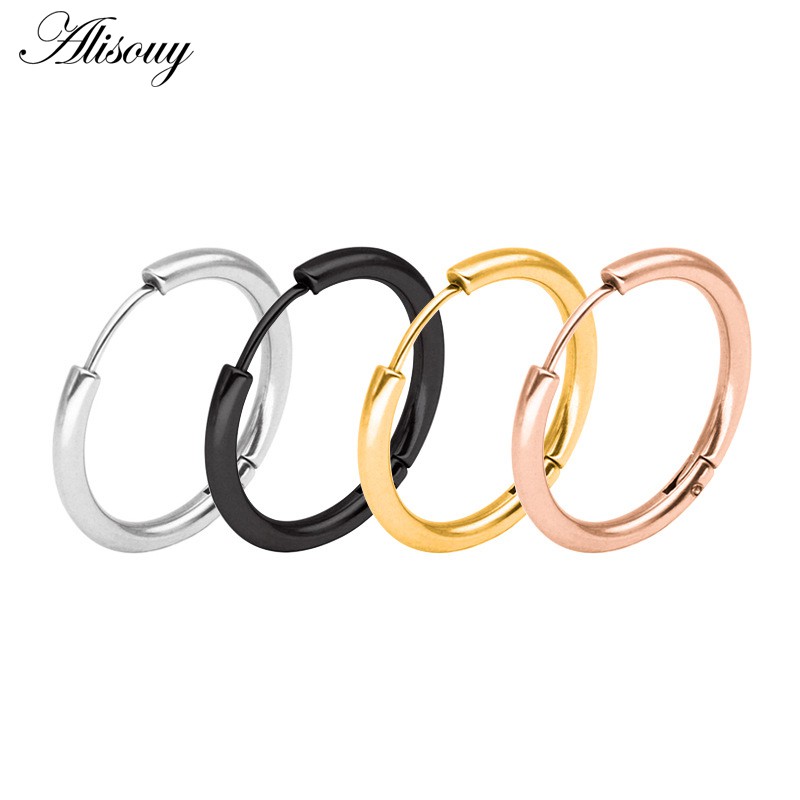 2 PC Thời Trang Mới Punk Unisex Thép Không Gỉ Vòng Tròn Bông Tai Nam Nữ Tai Hoop