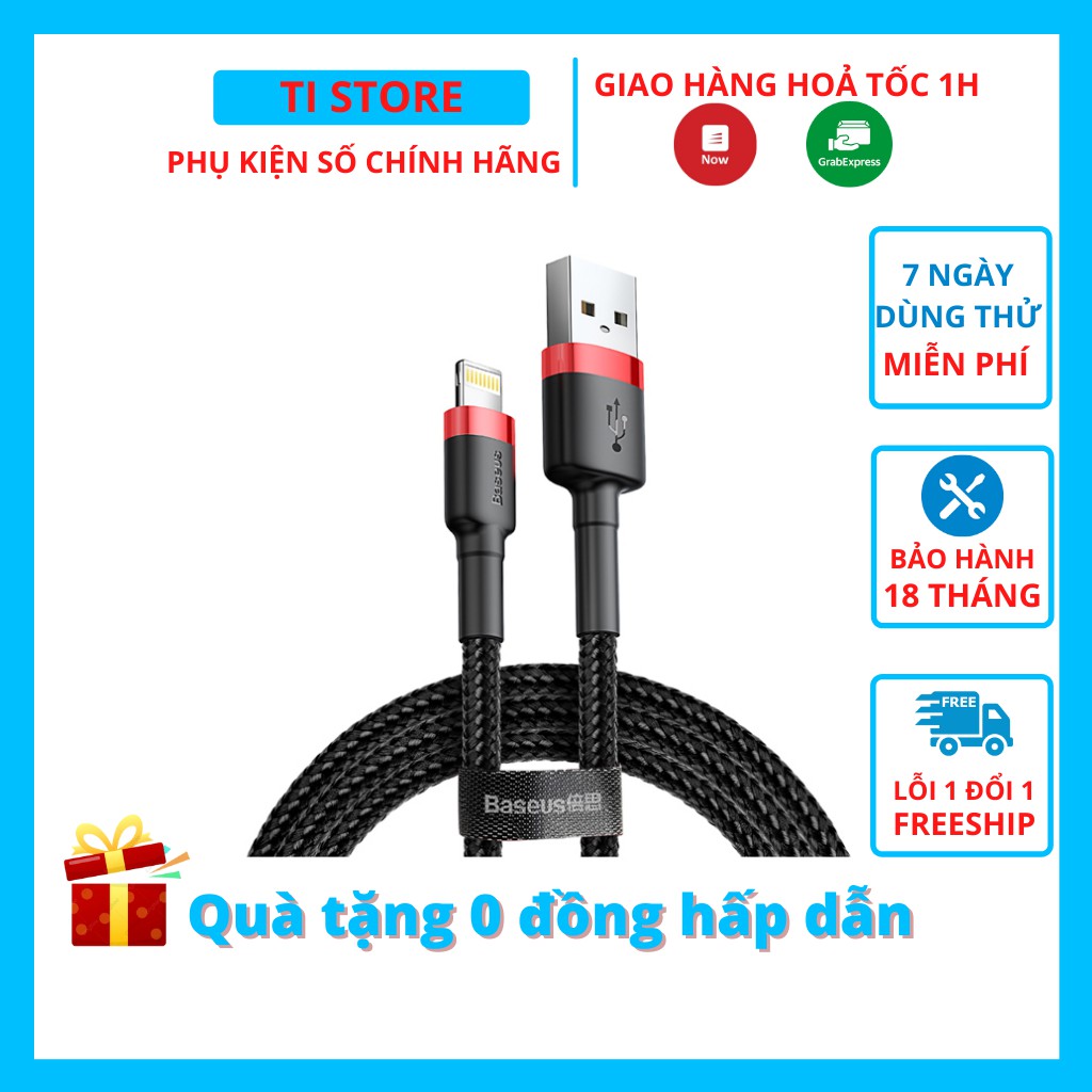 Dây sạc IPhone 2m Baseus chính hãng sạc nhanh iphone 6 7 8 X ipad - Mã cafule siêu bền - tistore