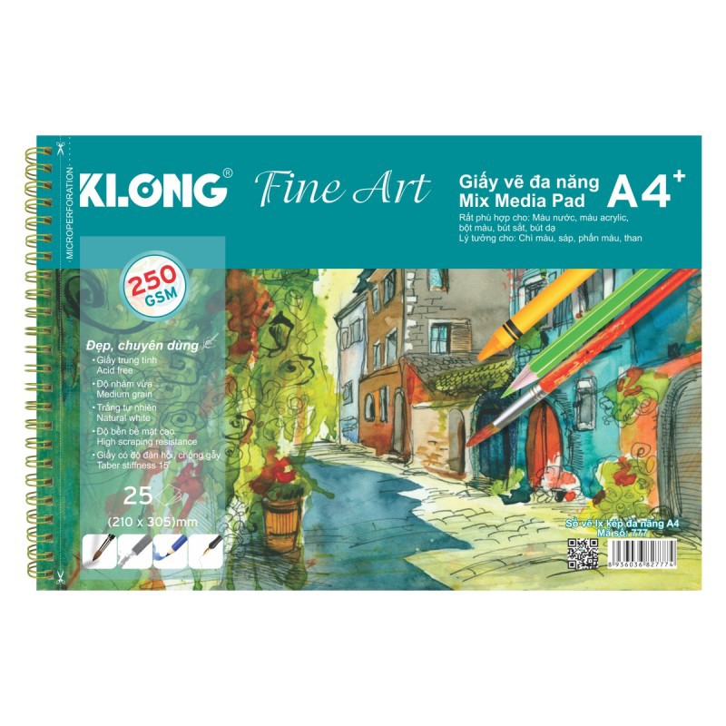 Sổ vẽ A4+ cao cấp lò xo kép xé 250GSM 25 tờ; MS: 777