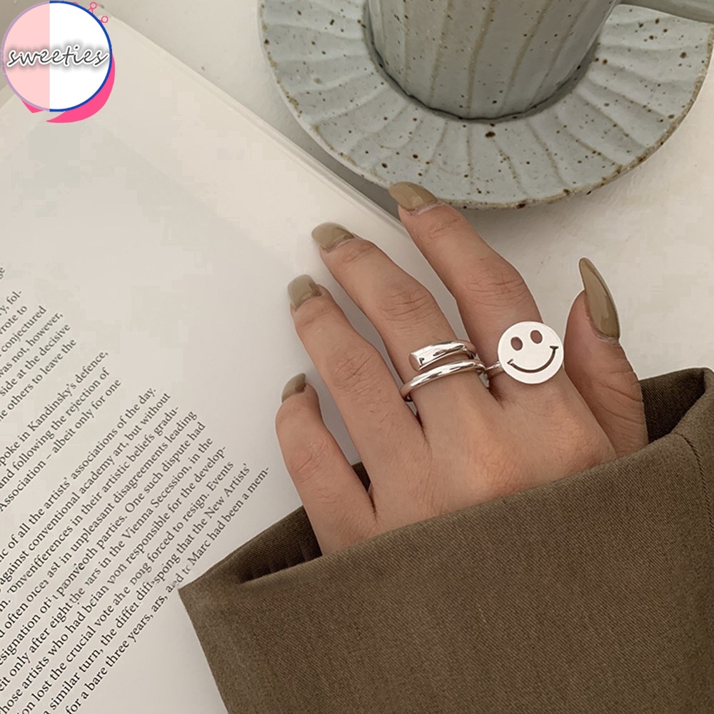 Nhẫn hở thiết kế hình mặt cười độc đáo bằng kim loại thời trang cá tính