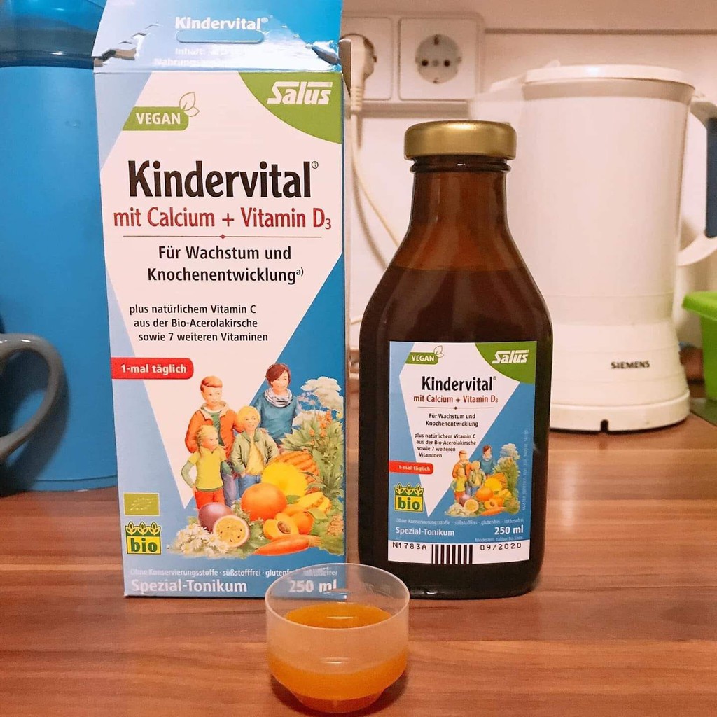 Siro Bổ Sung Canxi – Vitamin D3 Hữu Cơ Kindervital Salus 250ml