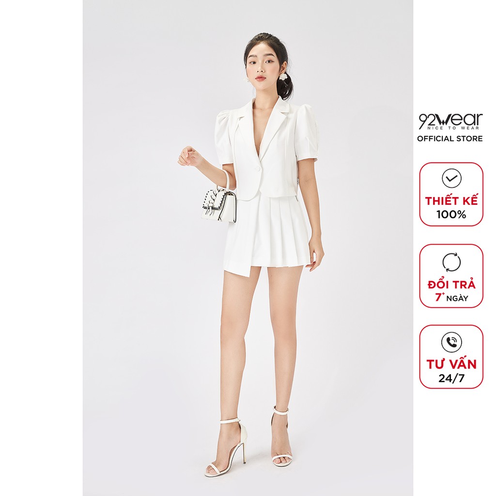 Áo sơ mi nữ kiểu croptop 92WEAR cổ 2 ve ABW1165