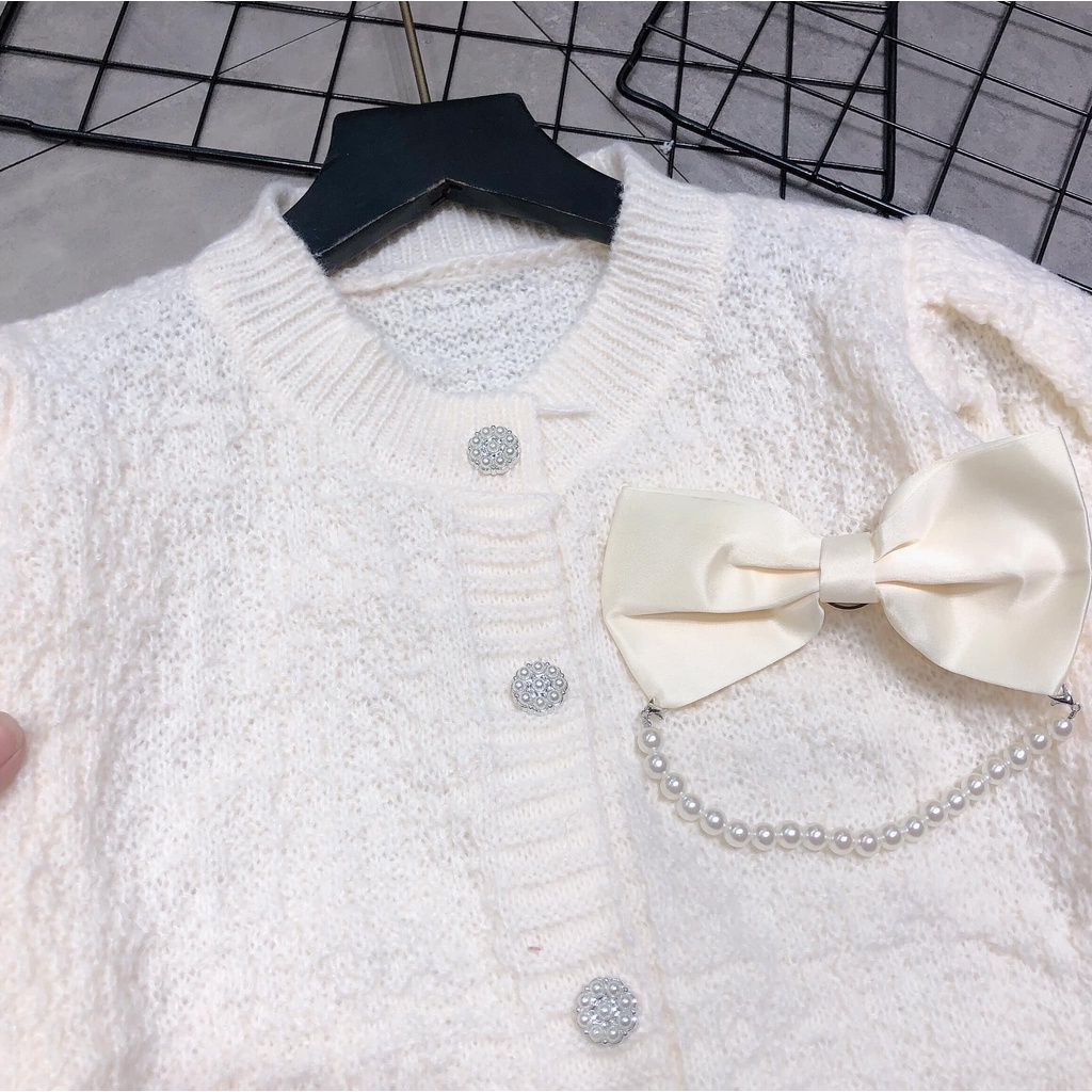 ÁO len sần cài nơ cúc ngọc 3 màu xinh xắn