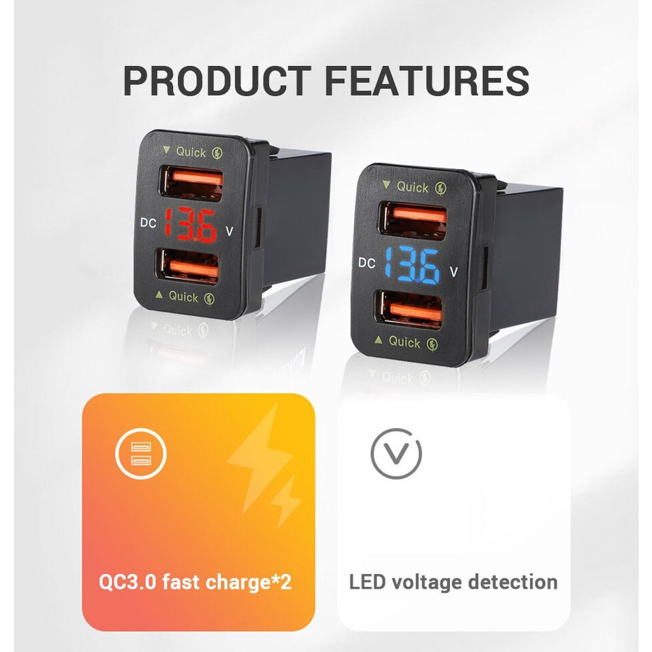 Bộ sạc ô tô USB kép SEAMETAL QC3.0 36W sạc nhanh cho dòng xe Toyota vôn kế DC 12V / 24V