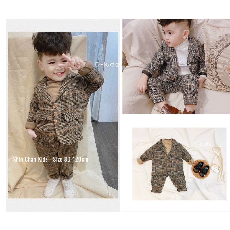 (Hàng thiết kế Chuẩn Đẹp) Sét Bộ Vest dạ bé trai 1-5 tuổi chất siêu mềm - Hàng Quảng Châu thiết kế xịn xò (Loại 1)
