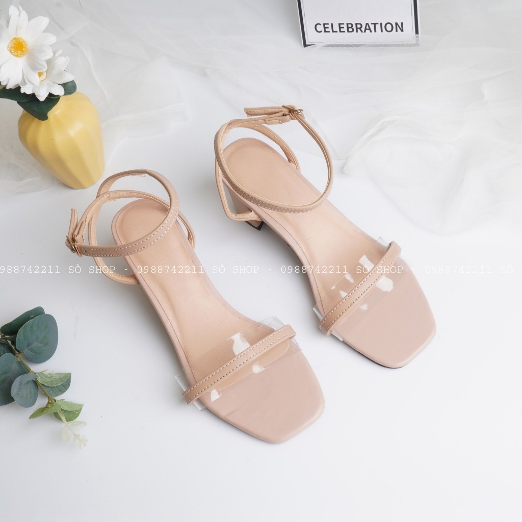 Giày Sandal Mũi Vuông Quai Trong Phối Dây Đai (size 35 - 44) - Có Size Ngoại Cỡ