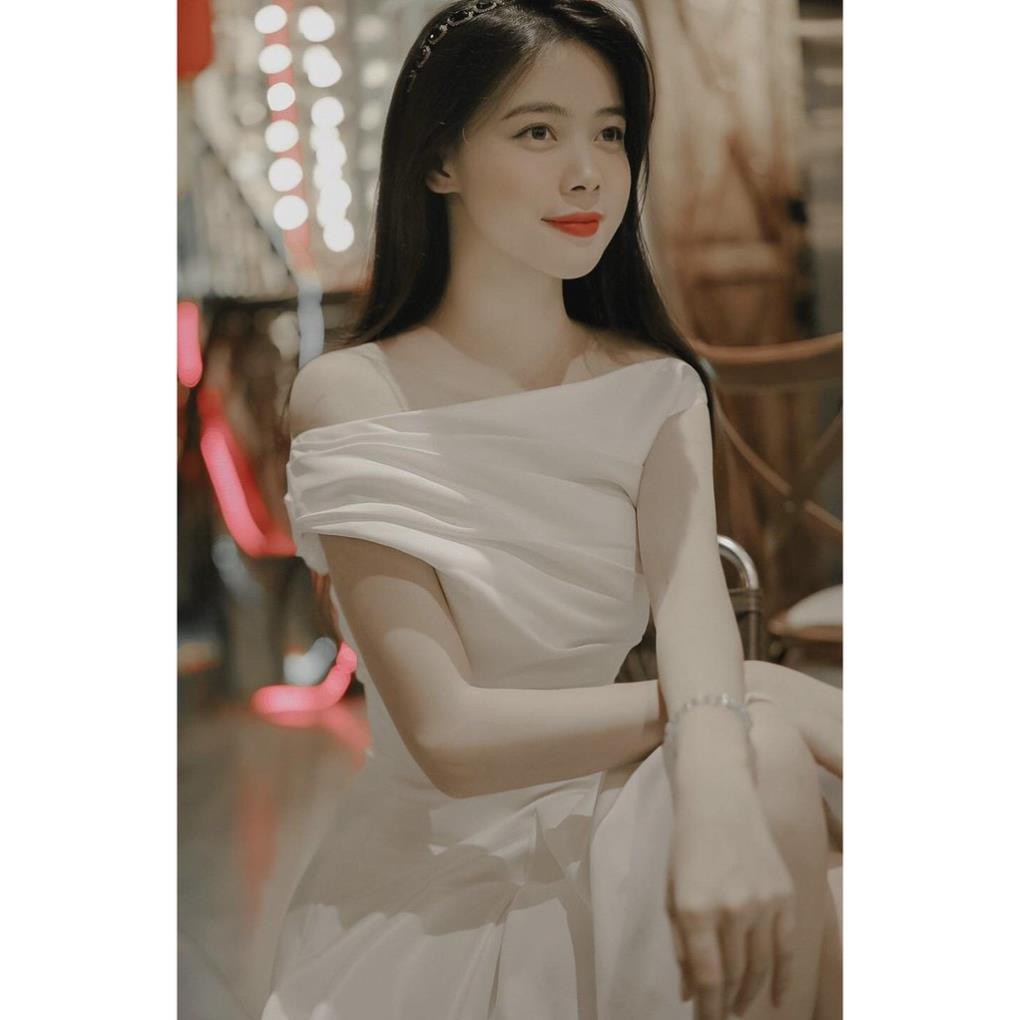 Váy đi tiệc dáng xòe lệch vai dáng dài cao cấp Vuci Dress | BigBuy360 - bigbuy360.vn