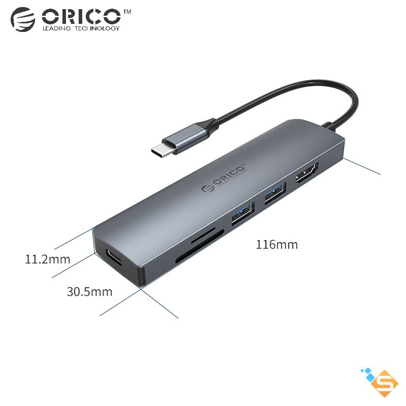 Bộ Chia HUB Type-C 6 Trong 1 USB 3.0 + HDMI + PD 100W + TF/SD Hoặc RJ-45 Gigabit Cho MacBookLaptop  - BH 1 Năm