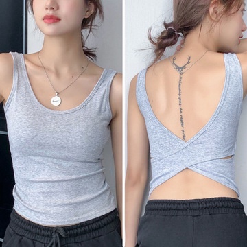 Áo Lót Thể Thao Hai Dây Màu Trơn Có Đệm Ngực Thời Trang Mùa Hè Dành Cho Nữ