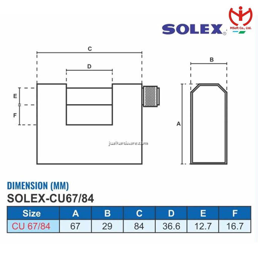 [Hỏa tốc HCM] Khóa cầu ngang Solex CU 67/84 thân đồng bọc crom rộng 84mm - MSOFT