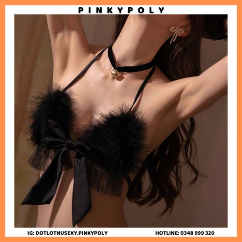 Bộ Đồ Lót Sexy - Bộ Đồ Ngủ Quyến Rũ Gợi Cảm - Bộ Đồ Lót Cosplay Sexy - Fullset Đồ Lót Sexy có nơ da beo PinkyPoly CP03
