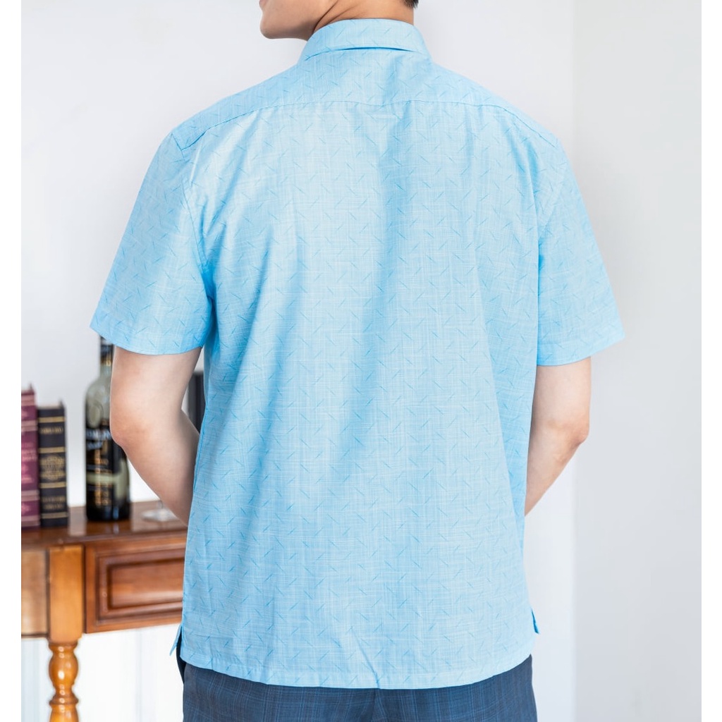Áo Sơ Mi Nam Công Sở Trung Niên Anton Somianton Màu Xanh Ngọc Ngắn Tay Họa Tiết In Chìm Vải Cotton - GD560