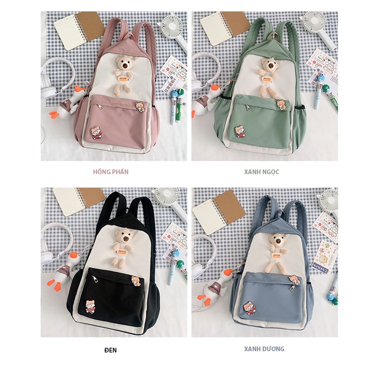 Balo Thời Trang Ulzzang Nữ, Cặp Học Sinh Sinh Viên Kèm Gấu Dễ Thương C9012-3002