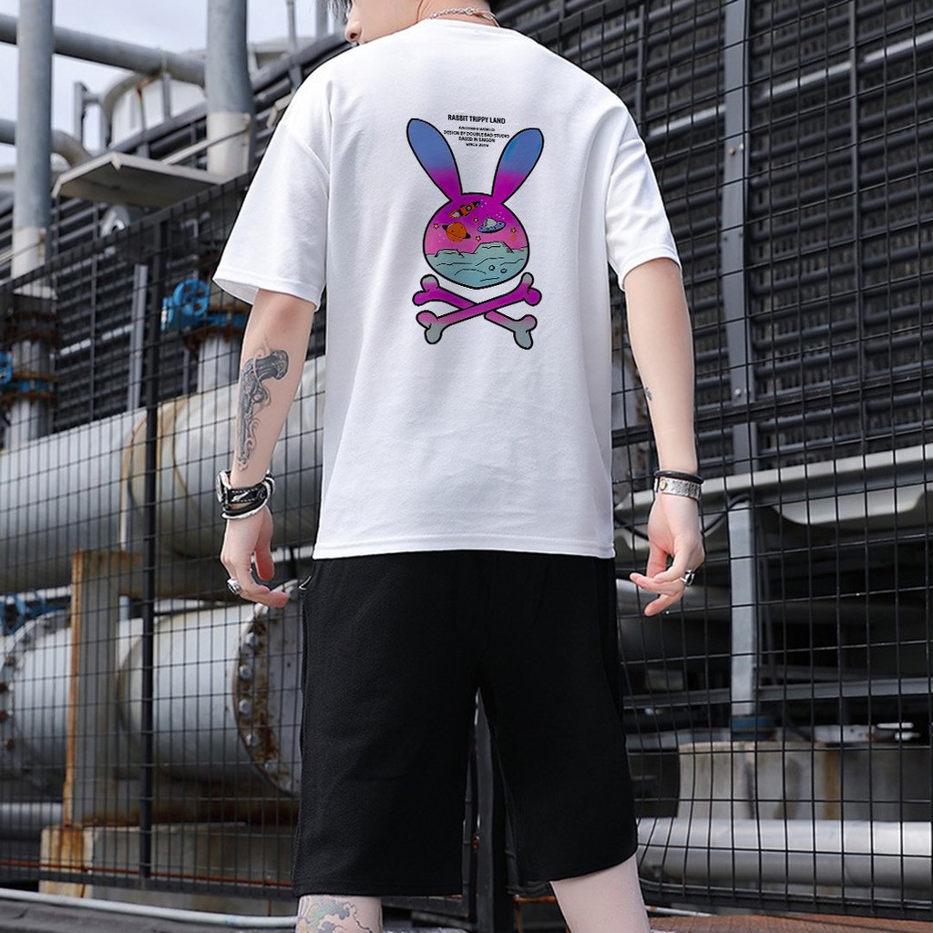 Áo Thun Tay Lỡ In Thỏ Trippy Land Unisex Freesize Dưới 75kg ATIN13