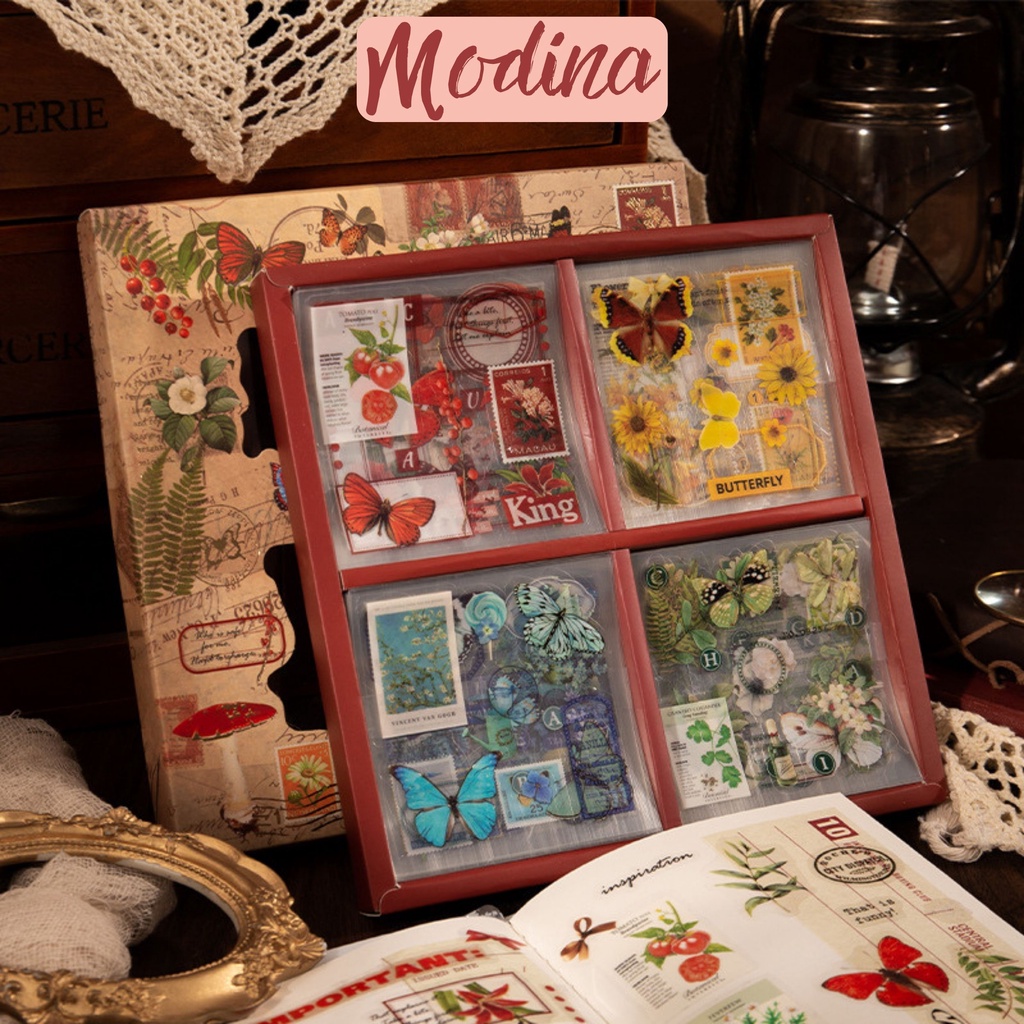 Set 5, 20 tấm sticker vintage hình hoa lá, sticker vintage trang trí sổ tay, sổ nhật ký, thiệp, quà