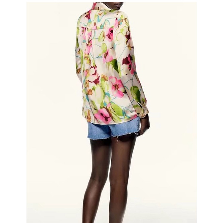 Zara Áo Sơ Mi Vải Lụa satin In Hoa Kiểu retro Thời Trang Mùa Hè Năng Động 2761239