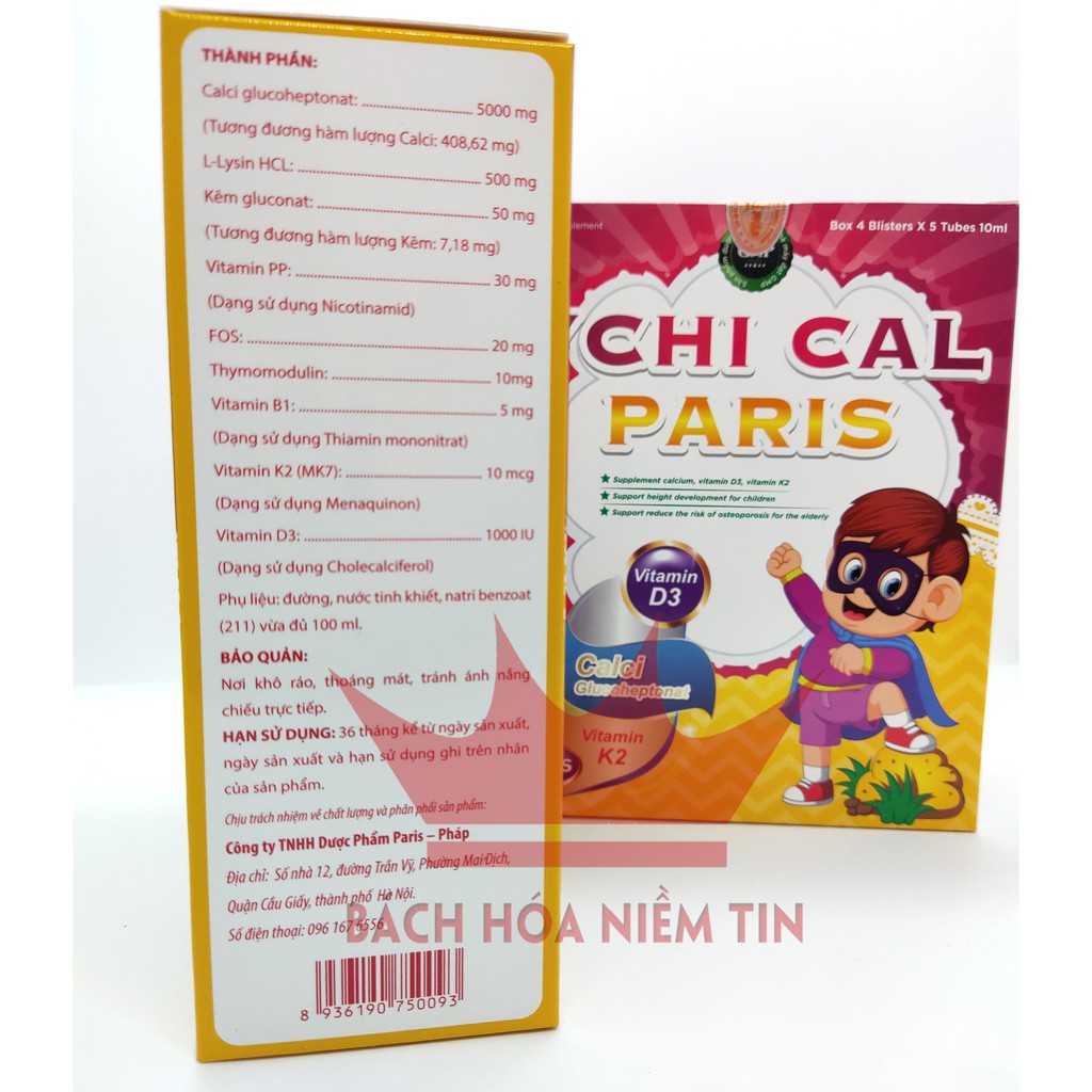 Canxi tăng chiều cao cho bé YCHI CAL-PARIS - Bổ sung canxi, vitamin D3, Vitamin K2 giúp phát triển xương, tăng chiều cao