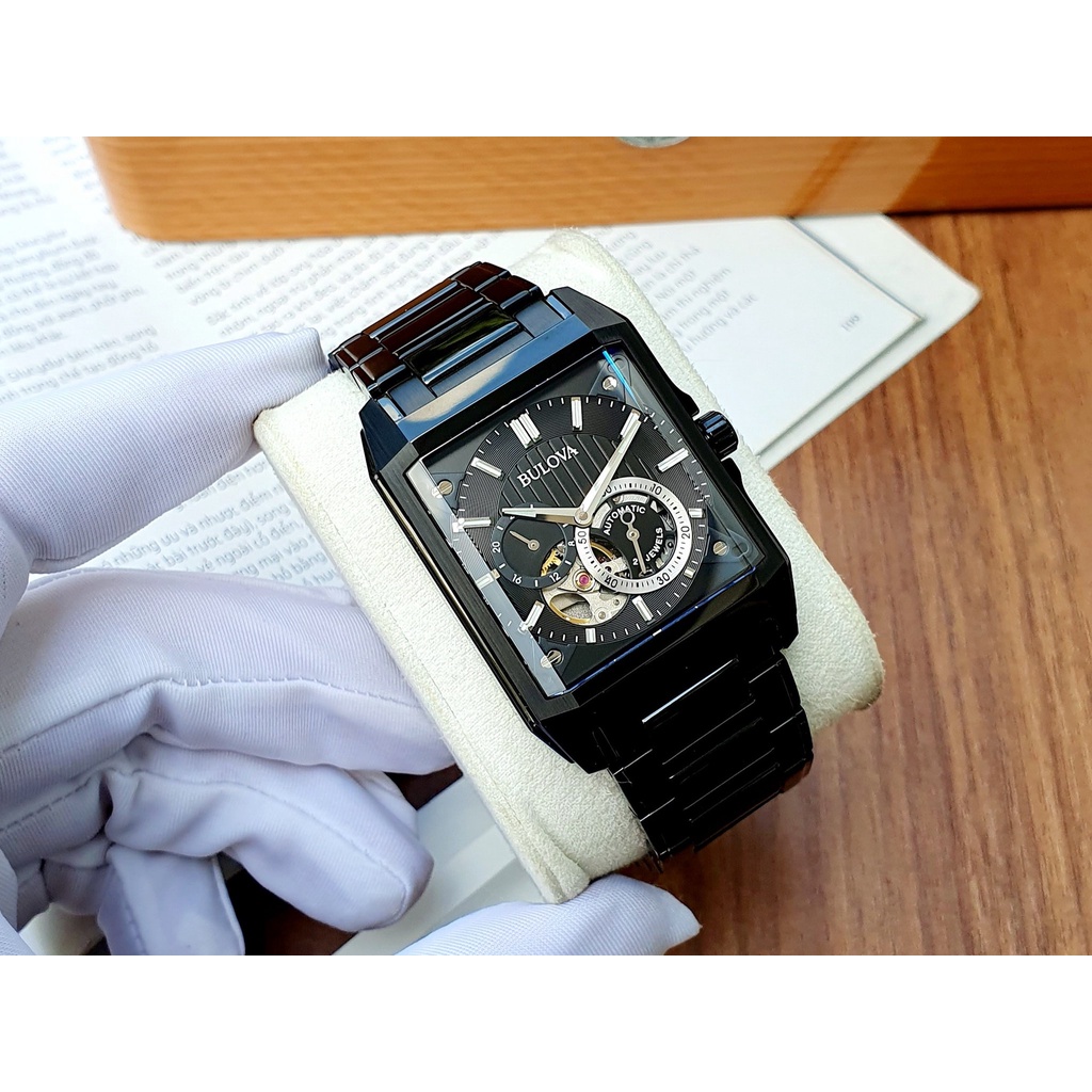 Đồng hồ nam dây thép Bulova Open Heart Automatic Black Dial 98A180