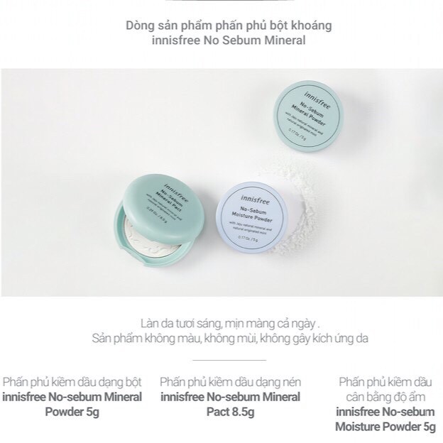 Phấn Phủ Kiềm Dầu Dạng Bột Khoáng Innisfree No Sebum Mineral Powder 5g