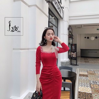 Váy dự tiệc - Váy nhung giấu bụng, tôn dáng Lyly shop