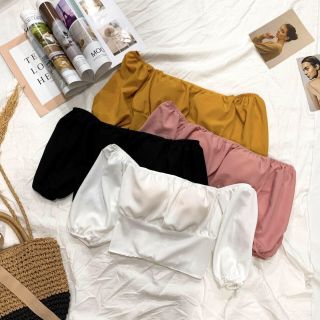 Áo voan trễ vai có mod ngực form 50 kg trở lại dáng áo croptop
