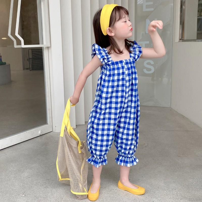 Áo liền quần họa tiết sọc caro thời trang mùa hè Hàn Quốc cho bé gái