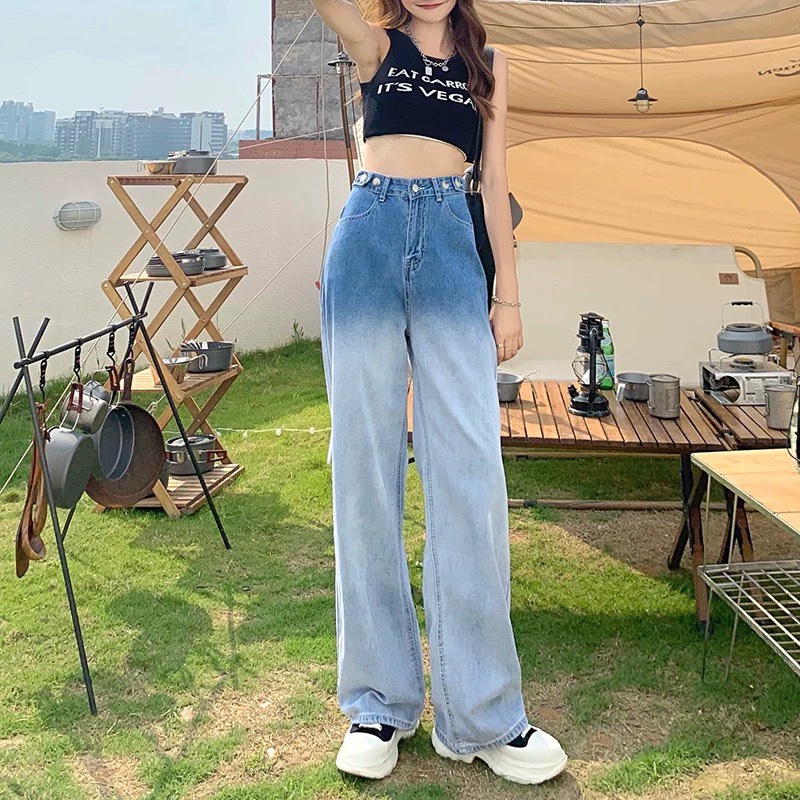Quần Jeans Nữ Ống Suông - Quần Bò Nữ Ống Rộng Loang Màu Cá Tính