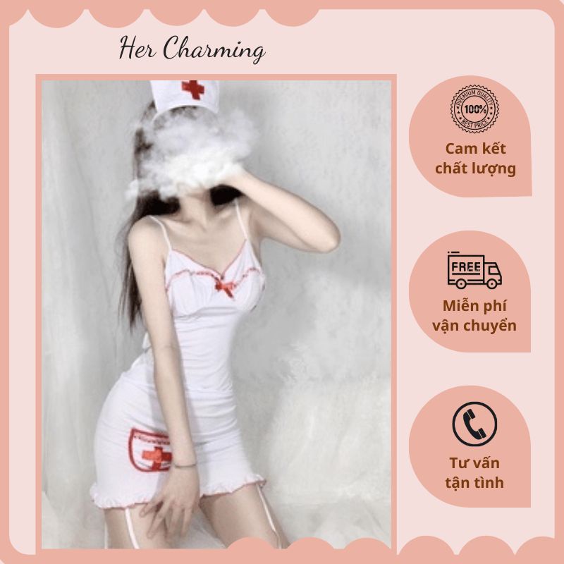 Bộ Đồ Ngủ Cosplay Y Tá Sexy Quyến Rũ C087 Gồm Mũ Cài Đầu Kèm Váy Y Tá Liền Thân Gợi Cảm .