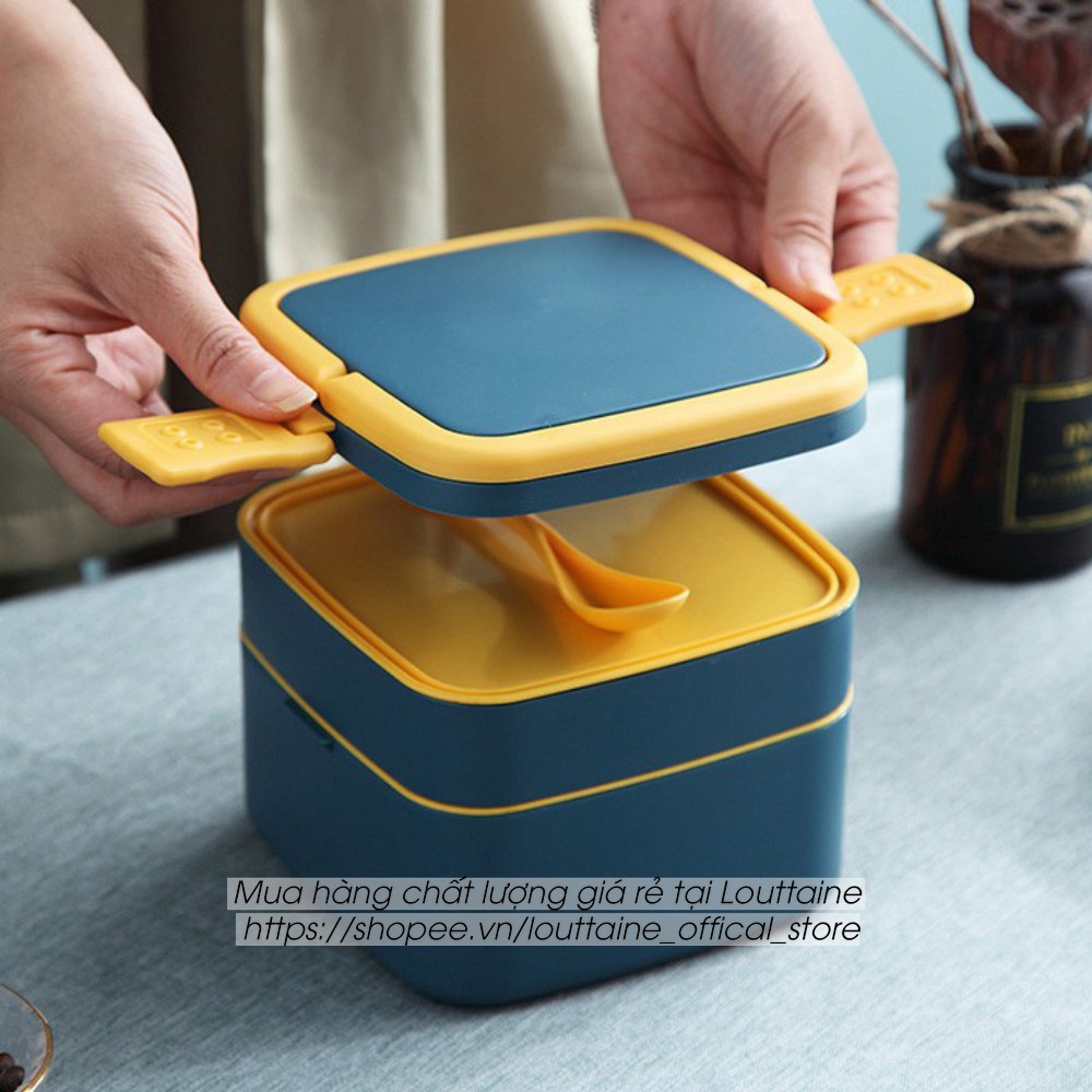 Hộp đựng cơm 2 tầng 1000ml nhựa PP cao cấp có quay xách kèm thìa, hộp đựng cơm văn phòng, đi học đi làm tiện lợi | BigBuy360 - bigbuy360.vn