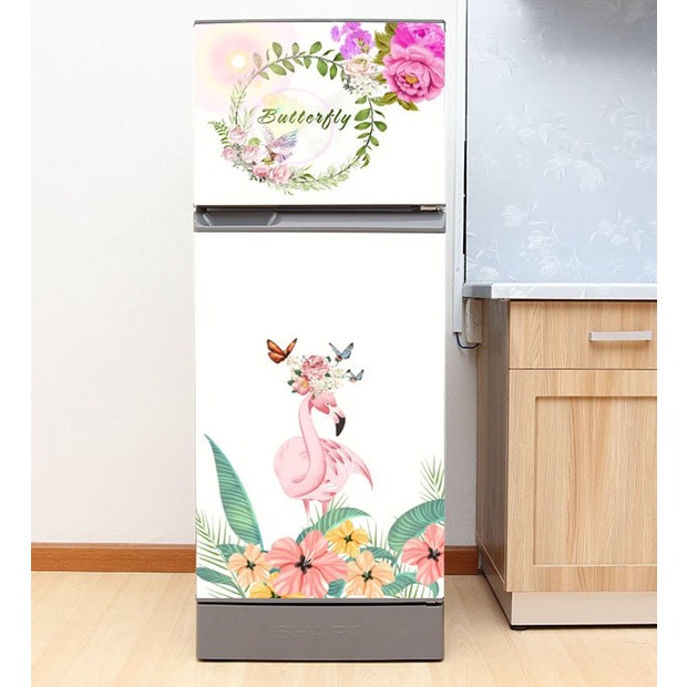 Decal dán trang trí tủ lạnh mẫu Hồng Hạc và Butterfly- Chất lượng cao - chống thấm