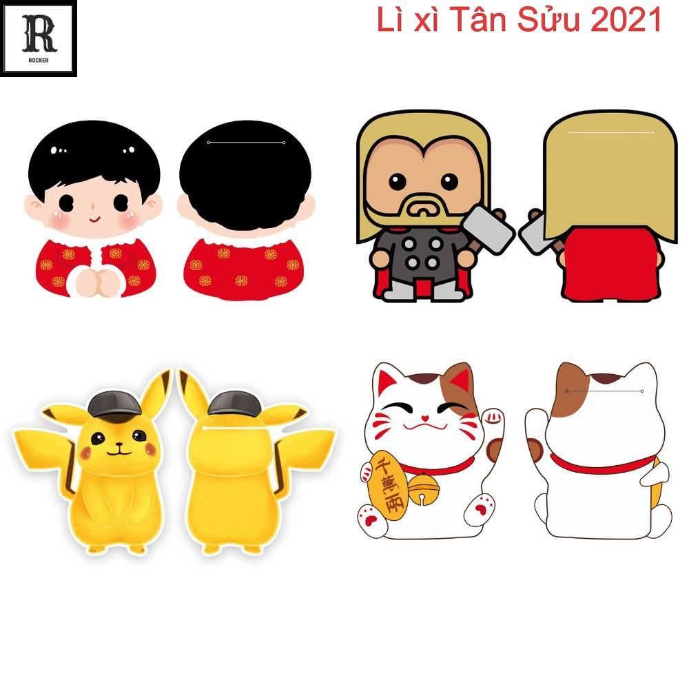 Bao Lì Xì Hoạt Hình Sửu nhi - Con Trâu Marvel Doremon Pikachu TẾT Tân Sửu 2021 (COMBO 10 BAO)