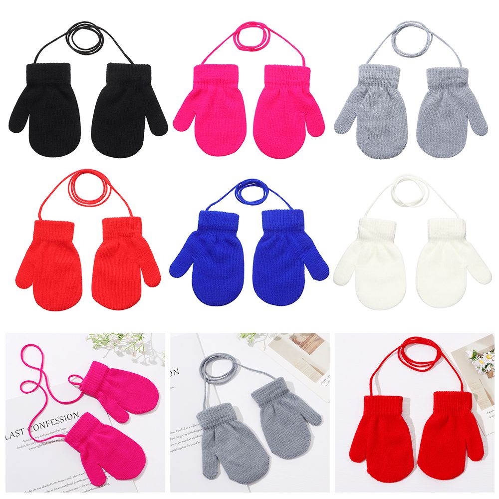 Găng Tay Dệt Kim Dày Giữ Ấm Chống Thất Lạc Nhiều Màu Thời Trang Mùa Đông Cho Bé 1-4 Tuổi