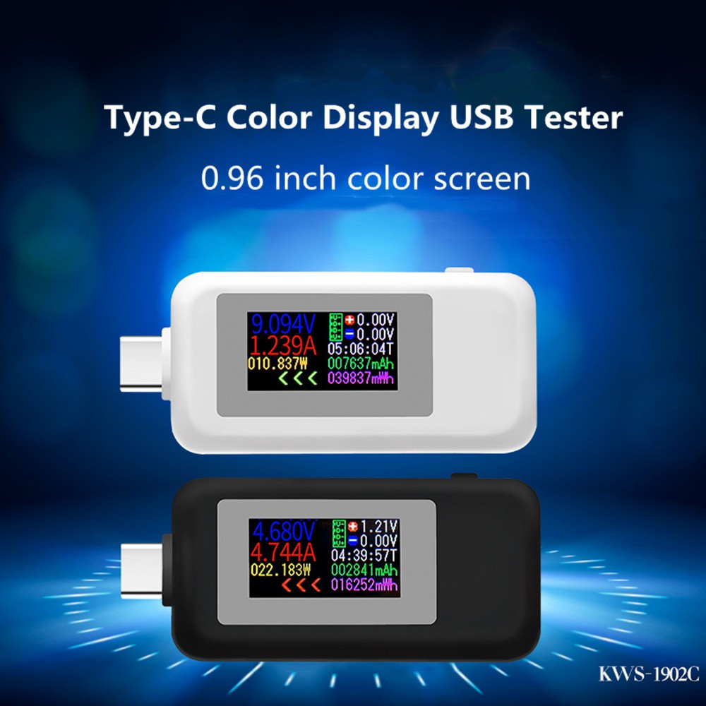 Màn hình màu 10 trong 1 DC Type-C Bộ kiểm tra USB 0-5A Bộ sạc USB điện áp 4-30V hiện tại Bộ đo năng lượng Máy dò pin di động