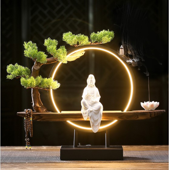 Bộ Tượng Phật Quan Thế Âm Bồ Tát 🎁FREESHIP🎁 Bộ Tượng Phật Bà Quan Âm có vòng đèn LED sáng