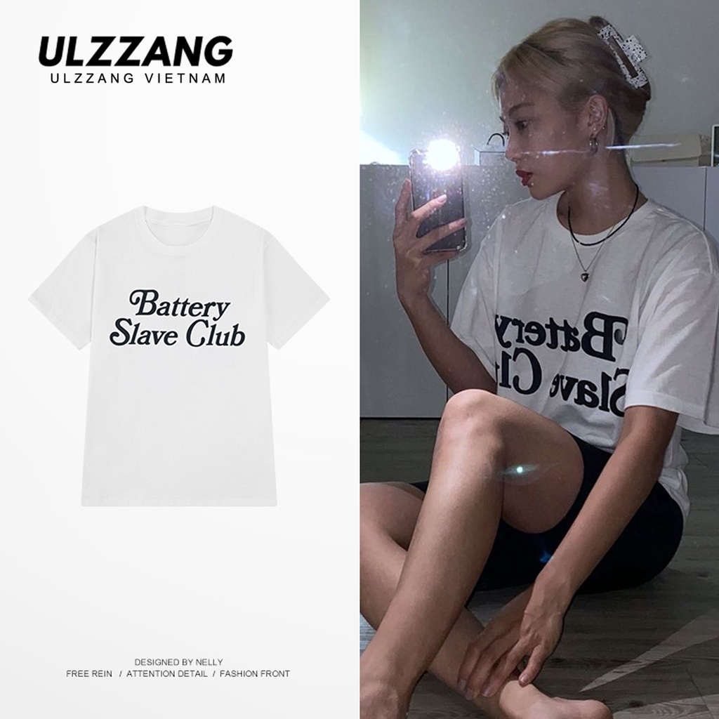 Áo thun nữ tay lỡ ULZZ ulzzang unisex form dáng rộng battery slave club