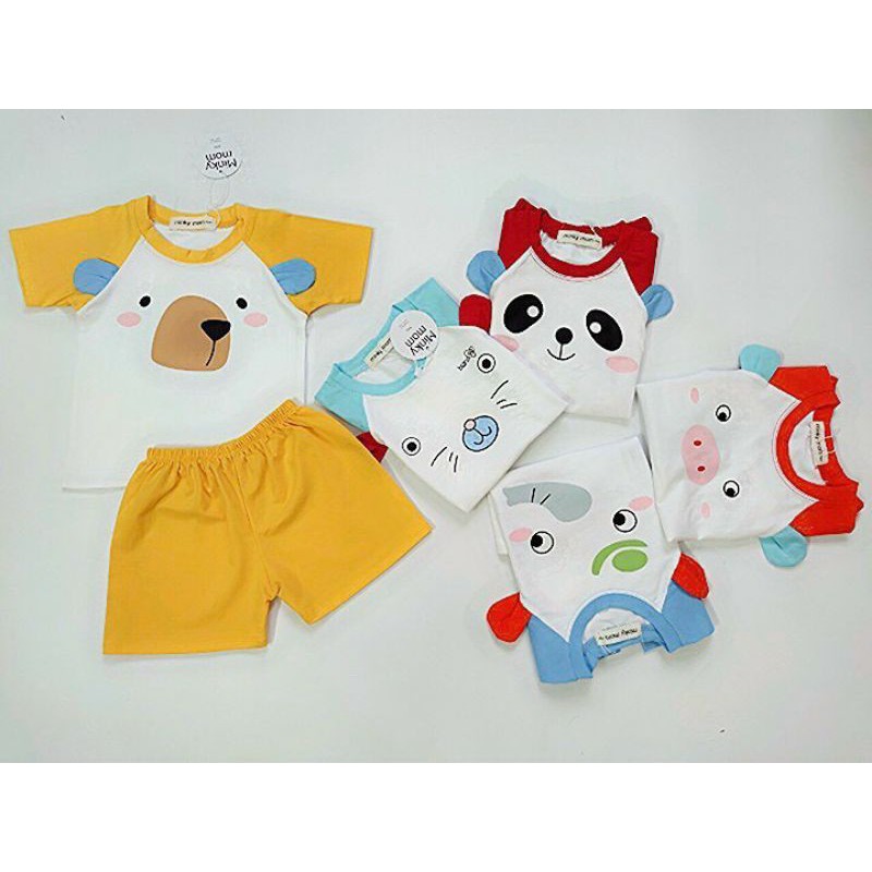 Bộ minky mom cộc tay hình thú bé trai bé gái 8-18 kg( có ảnh thật)