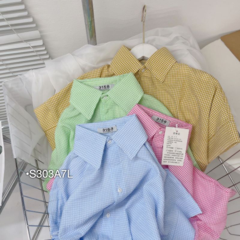 Set Sơ Mi Nữ Tay Ngắn Đi Biển ,Set Bộ Sơ Mi Kẻ Đũi Xốp Xẻ Tà Quần Đùi Phong Cách Ulzzang Unisex BEBEDOLL