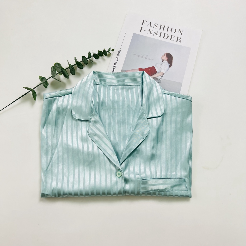 Pịjama lụa sọc tay ngắn quần dài , Đồ bộ mặc nhà nữ GHP-Garment