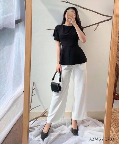 Áo kiểu dáng peplum dây nơ sau AHOLIC A2746
