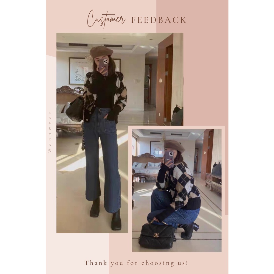 Áo cardigan khoác len quả trám WANAWEAR cadigan sweater đôi nam nữ họa tiết kẻ cổ điển vintage màu nâu đen
