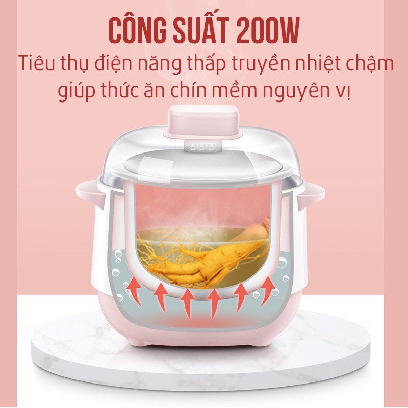 Nồi Nấu cháo chậm,Nồi Hầm,Ninh,Hấp cách thủy-Hẹn Giờ Thông Minh,Lòng Nồi Bằng Sứ Giữ Nhiệt Tốt, (BẢO HÀNH 12 THÁNG)