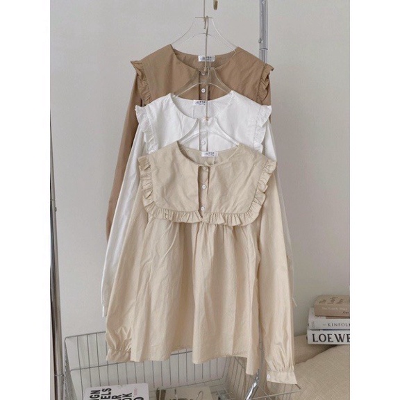 Áo sơmi nữ xuông form rộng phối cổ bèo bản to tươi trẻ A259 Nội Y Xanh hàng đẹp trendy - nội y xanh