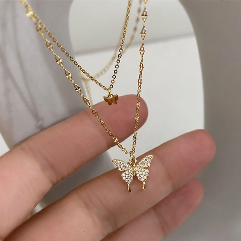 Vòng cổ nhiều lớp mặt hình bướm đính đá xinh xắn thời trang cho nữ