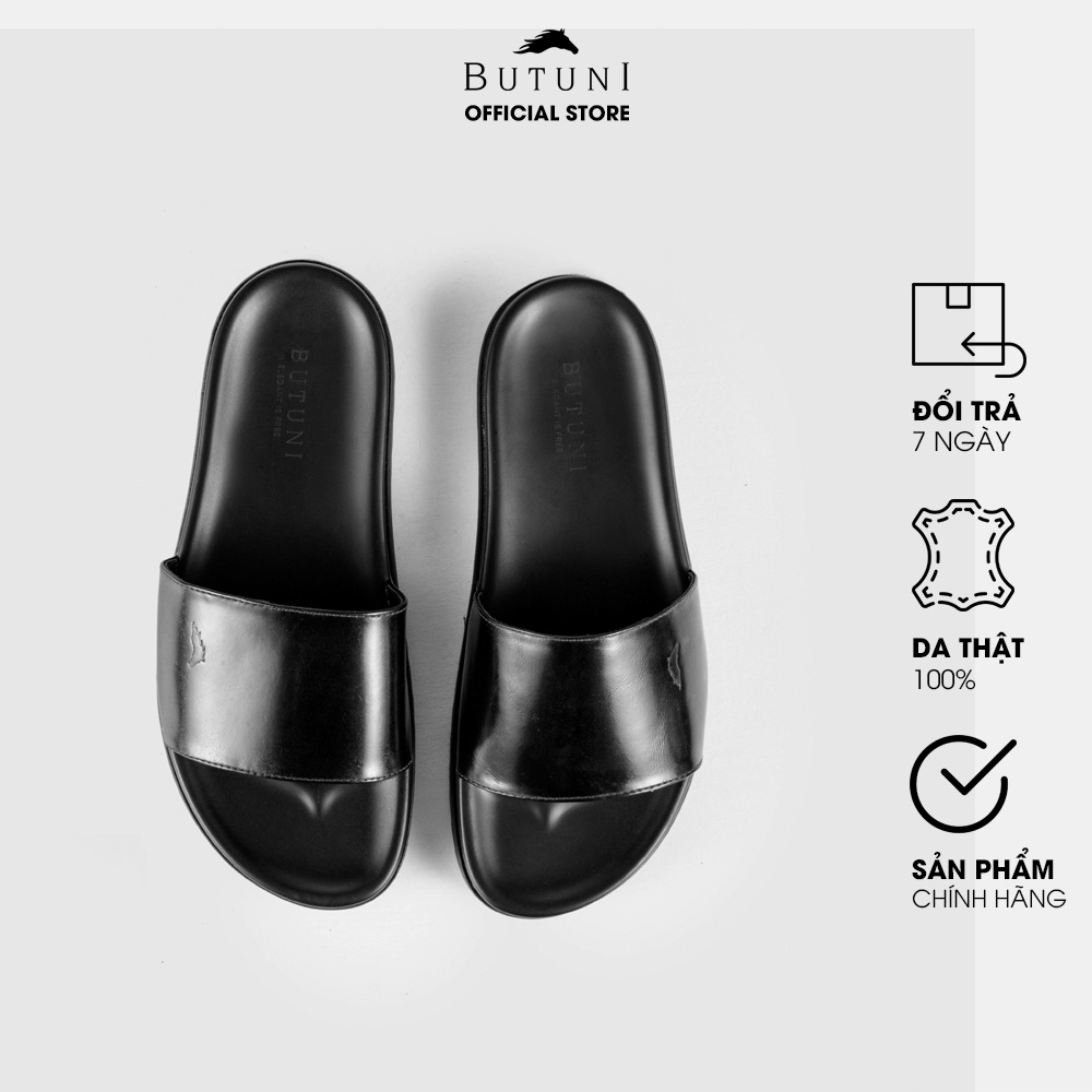 Dép quai ngang da thật Butuni Single Slippers - Đen