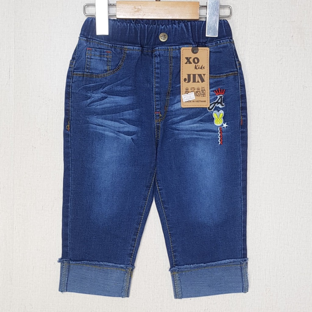 BJ0020  - Quần Jean nữ lửng thêu thỏ màu xanh, hiệu XOKids, size 7-12 cho bé từ 15-35kg