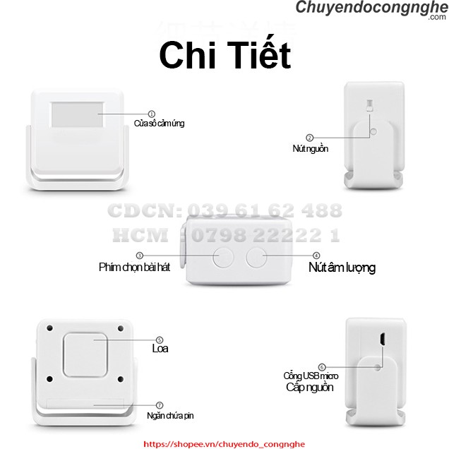 CHUÔNG CẢM ỨNG BÁO KHÁCH , CHÀO KHÁCH TỰ ĐỘNG CÓ REMOTE ( CDCN_24 )